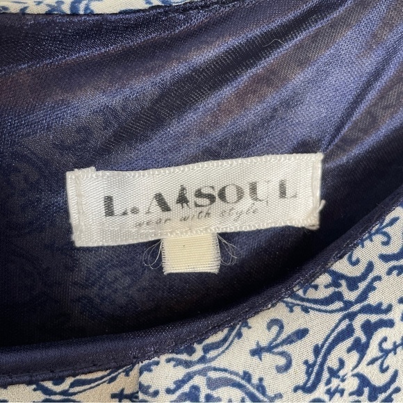 LA Soul Sleeveless Print Lined Dress w/Pockets Waist Tie Blue/Ivory/Red Size S - Picture 13 of 15